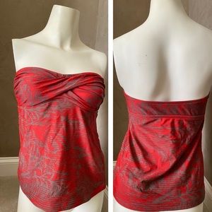 Massimo Womens Tankini Swimwear Strapless Tiger Striped Brown Red Size S